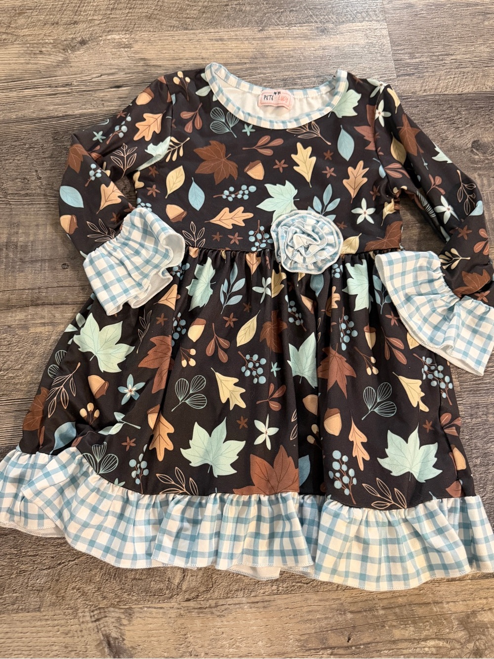 Pete + Lucy Boutique Fall Leaves Dress Girls Size 2T 🍂 Acorn Plaid Cottagecore